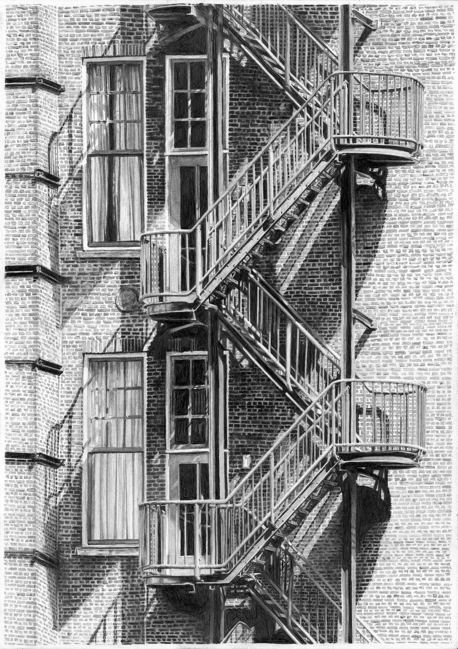 drawing-of-fire-escape-in-sunlight-from-grand-hotel-amrath-ex-scheepvaarthuis