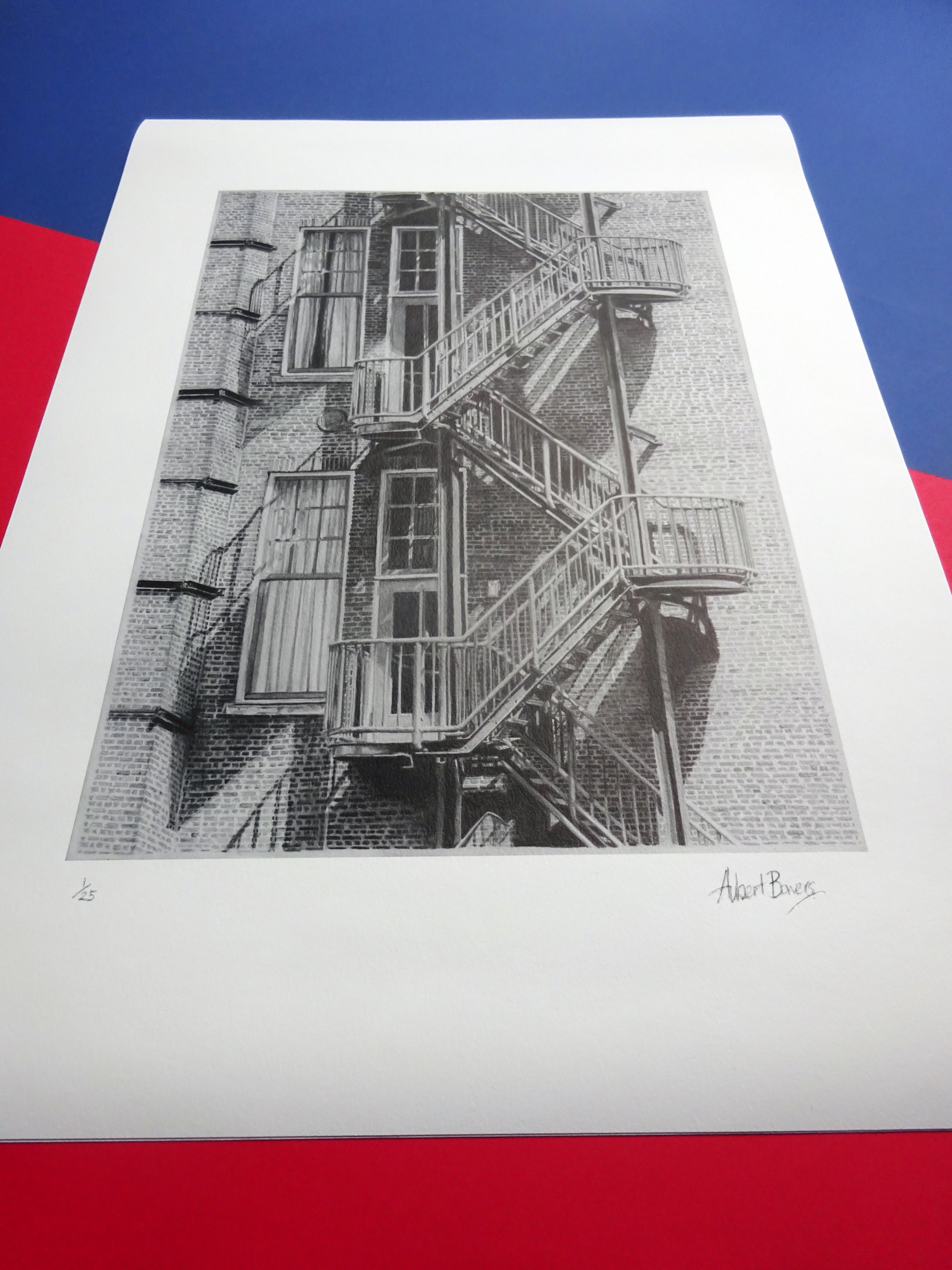 Limited Print Drawing of Fire Escape of Grand Hotel Amrath ex Scheepvaarthuis